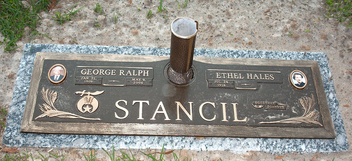 Ralph and Ethel Stancil's tombstone in Forest Lawn Cemetery in Ocala, Florida.