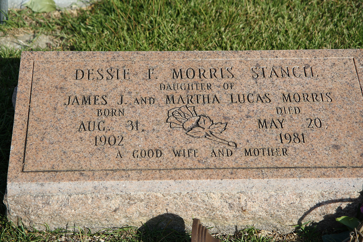 Dessie Morris Stancil's tombstone at Holly Springs Cemetery.