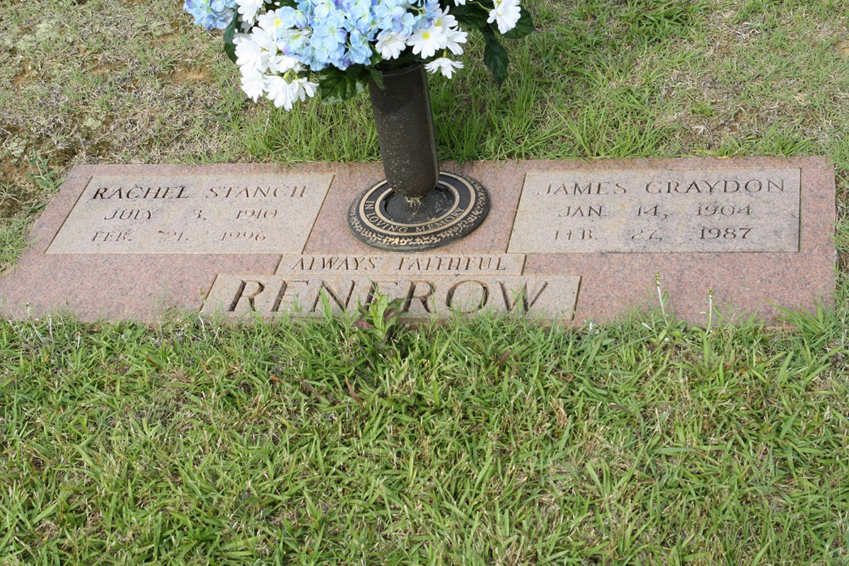 Rachel and James Graydon Renfrow's tombstone at Spring Hill Church.