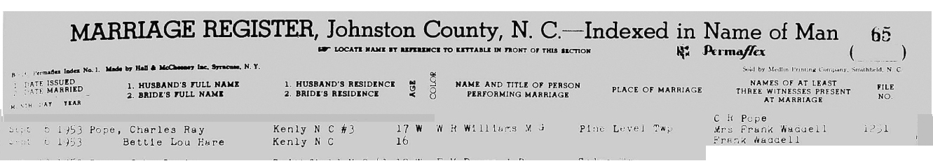 Charles Ray Pope marriage certificate
