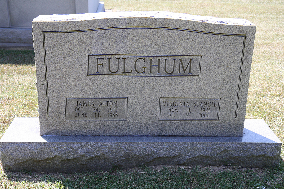 James and Virginia Stancil Fulghum tombstone at Center Ridge.